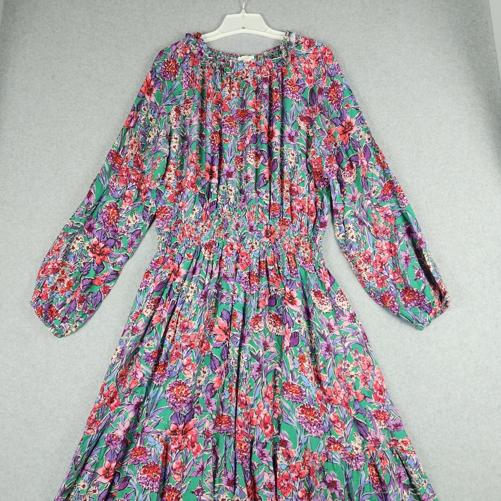 ODDI Maxi Dress Womens 1XL Multi Floral Smocked Waist Tiered Boho Cocktail Party